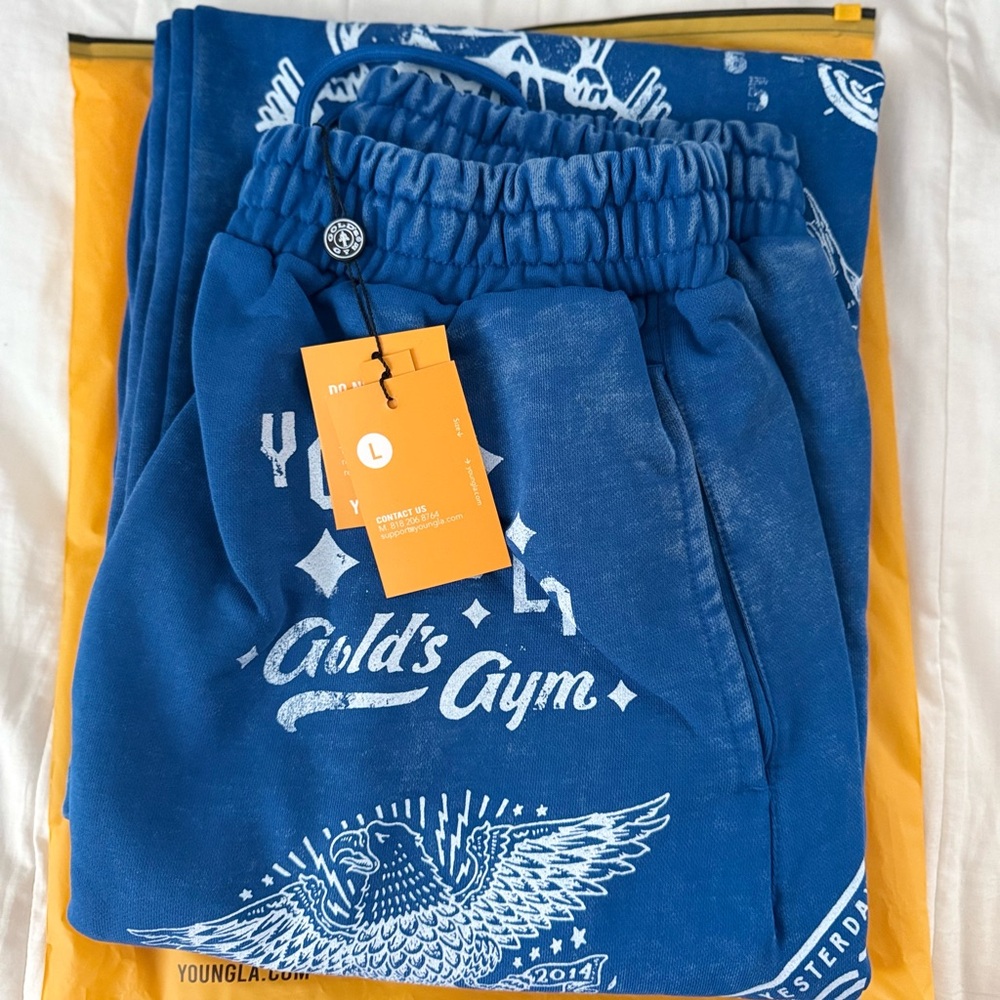 Men’s YoungLA Blue GOLDS GYM EVOLUTION SWEATS